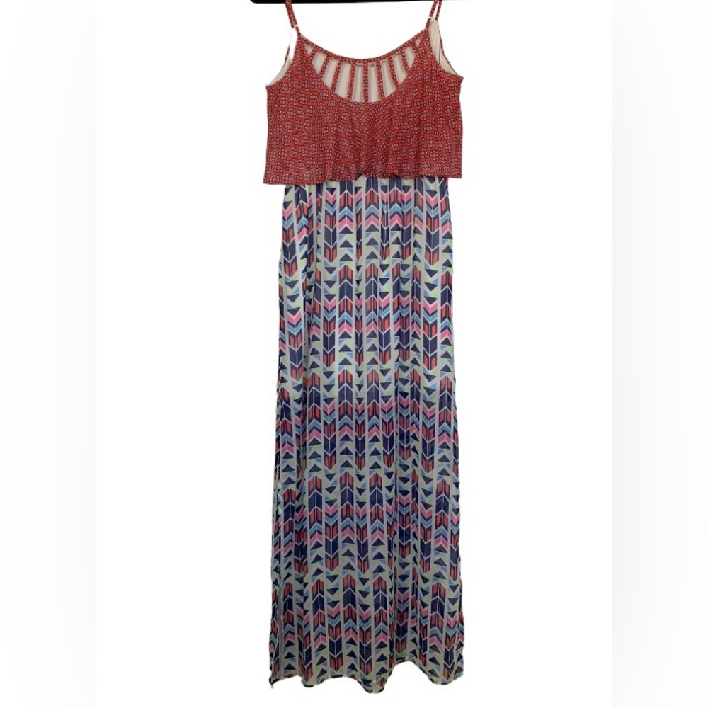 ACCIDENTALLY IN LOVE Sleeveless Maxi Dress Cut-Out‎ Detail Red/Blue/Green SIZE M